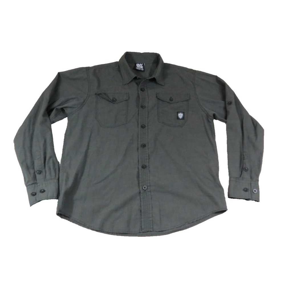 Enyce Sean Combs Men M Gray Long Sleeve Button Down Utility Work Shirt Y2K Cargo